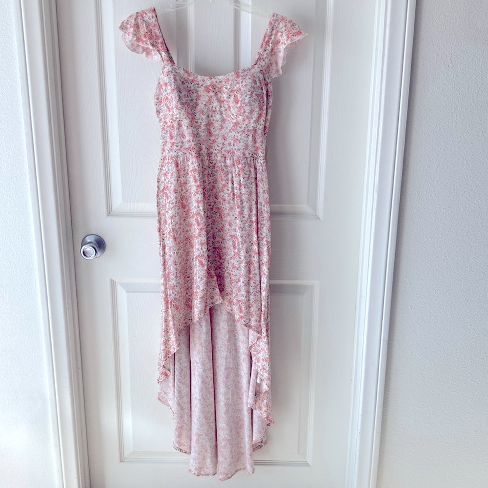 As U Wish High Low Dress Size M Floral Cream Peach Pink